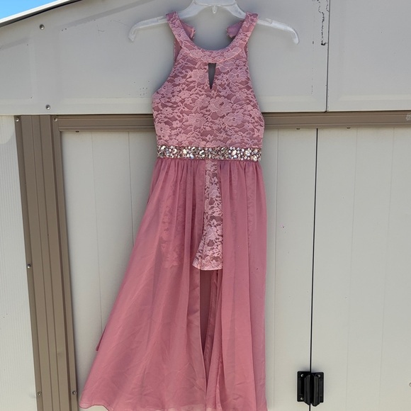 Speechless Pink Lace Formal Girls Dress with Sparkling Belt Size 8 - Picture 1 of 9